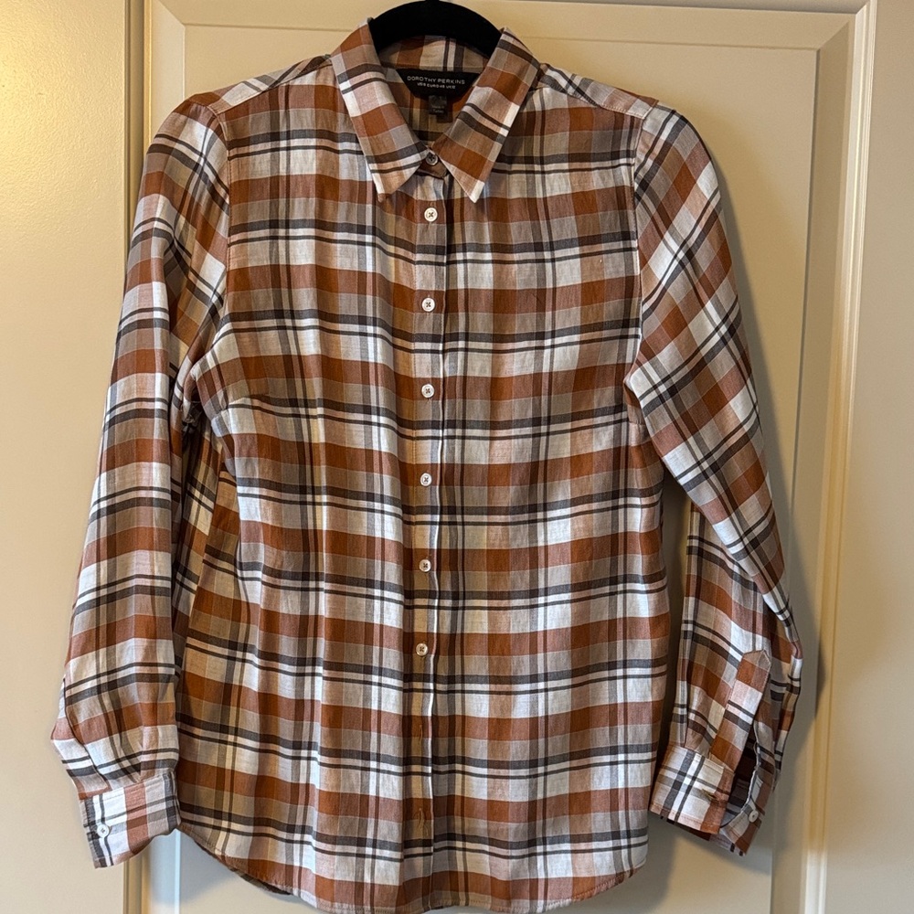 Dorothy Perkins Tan and White Checkered Blouse